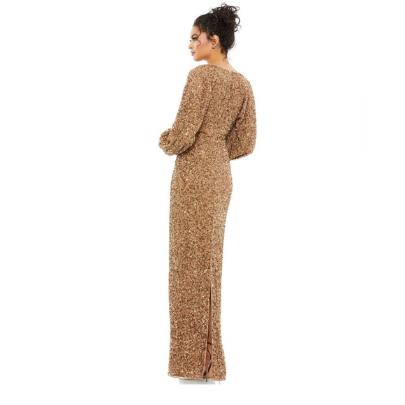 Beaded embellished long sleeve column gown - Picture 2 of 3